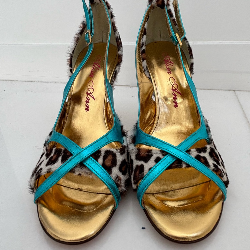 Vero Cuoio Turquoise and Leopard Print Heels